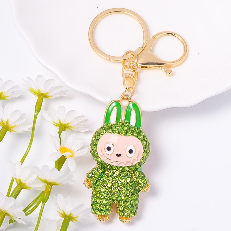 Cross Border Popular Cartoon Doll with Canvas Keychain, Small Pendant Accessories, Rhinestone Metal Rabbit Keychain