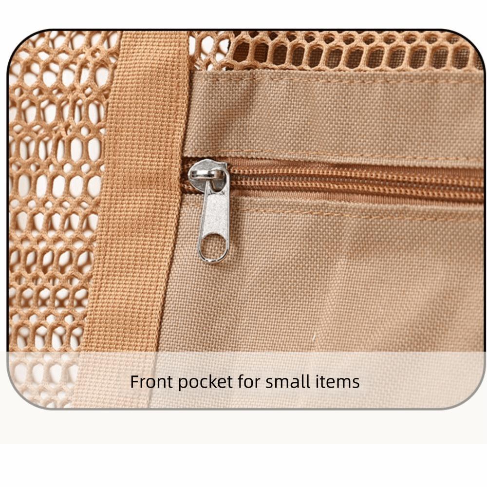 Nylon Mesh Beach Bag Zipper Mesh Handbag Soild Color Toiletry Storage Bag  Travel