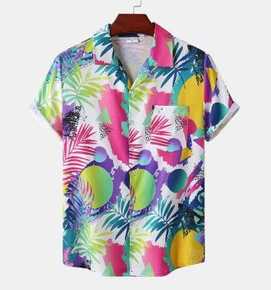 Summer Rainbow Men's Vacation Lapel Kamisa Oversized Hawaiian Shirt 3D Printed Fashion Men's and Women's Beach Short