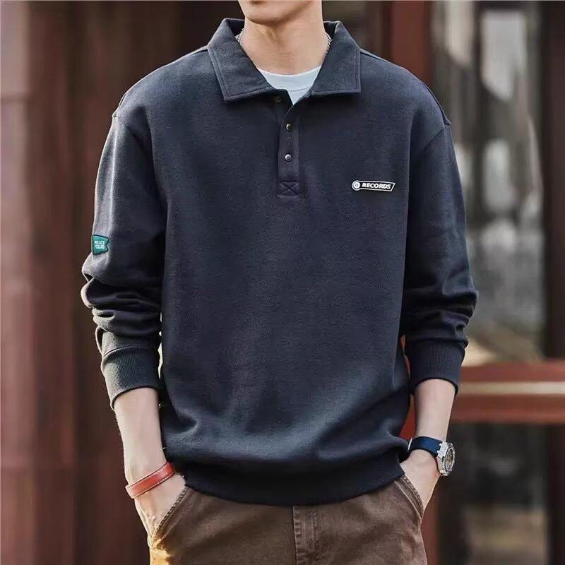 2025 Spring/Autumn Korean Style Trendy Polo Collar Hoodie: Youthful Men's Fashion, Loose Fit, Casual Long Sleeve Top