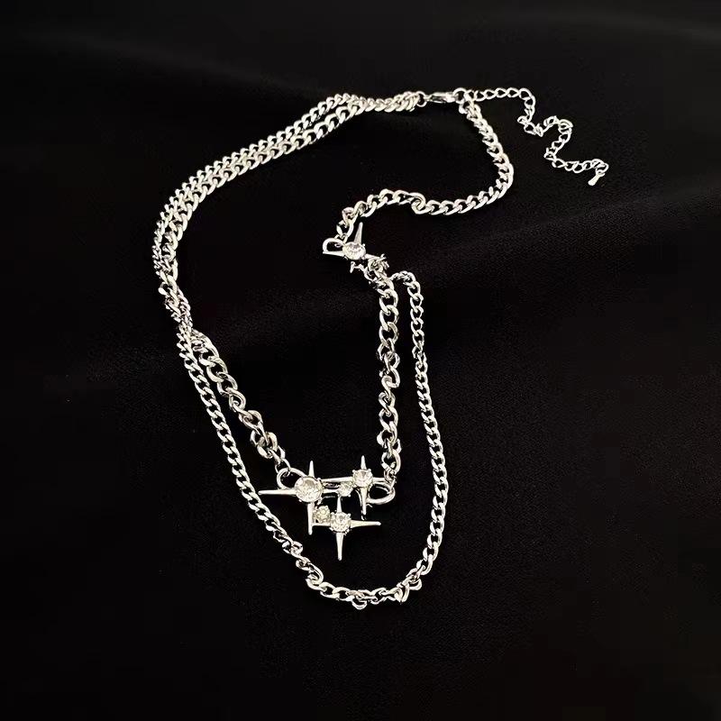 Simple High-Grade Mango Zircon Double-Layer Stacked Necklace, Must-Have Collarbone Chain For Female Tide Sweet And Cool Babes