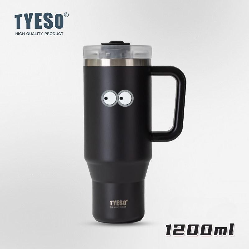 1200ml Tyeso Vacuum With Handle Bottle Stainless Steel Car Mug Straw Thermal Iced Travel Cup Tumbler Hot Cold Water Cup with Eye Sticker