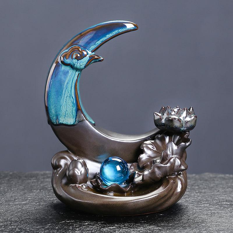 

Креативная керамическая подставка для благовоний в виде полумесяца и листа лотоса с функцией обратного потока для успокоения и расслабления (Без благовоний)