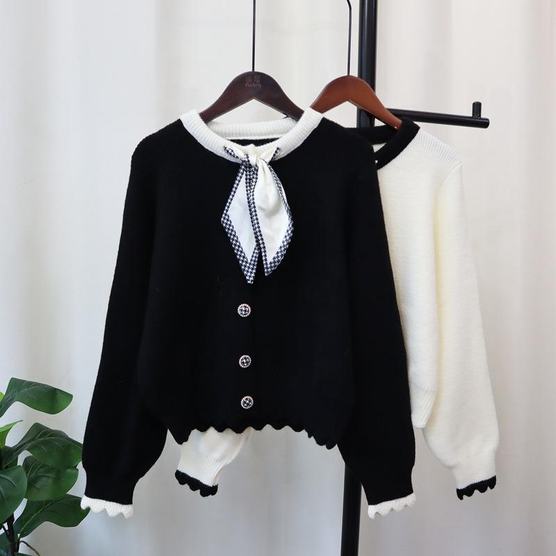 Autumn and Winter New Temperament Sweater Jacket Design Sense Silk Scarf Celebrity Loose Knitted Cardigan Women