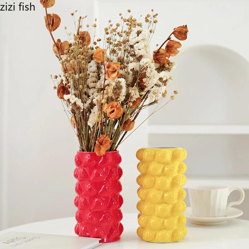 Fruit Lemon Ceramic Vase Strawberry Vase Flower Arrangement Vase Desktop Flower Ware Ornaments Living Room Decoration Crafts