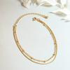 Delicate Double-layer Snake Bone Chain and Exquisite Beaded Bracelet 18K Gold Plated Stainless Steel