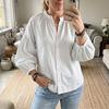 Women's Raglan Puff Sleeve Blouse - Loose Fit Casual Top with Single Button Closure
