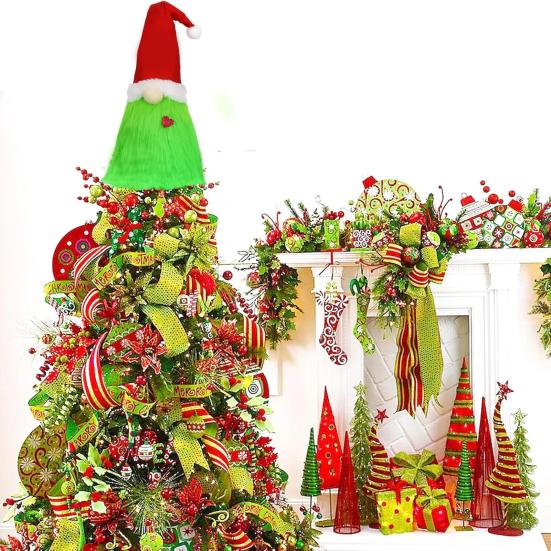 Yousheng Green Gnome Christmas Tree Topper Plush Xmas Elf Tree Topper Decoration for Christmas Tree Holiday Home Decor