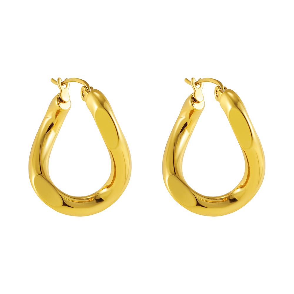 Vintage Gold Plated Stainless Steel Twist Circle Earrings for Women Creative Geometric Chain Textured Hoop Earrings Punk Zircon