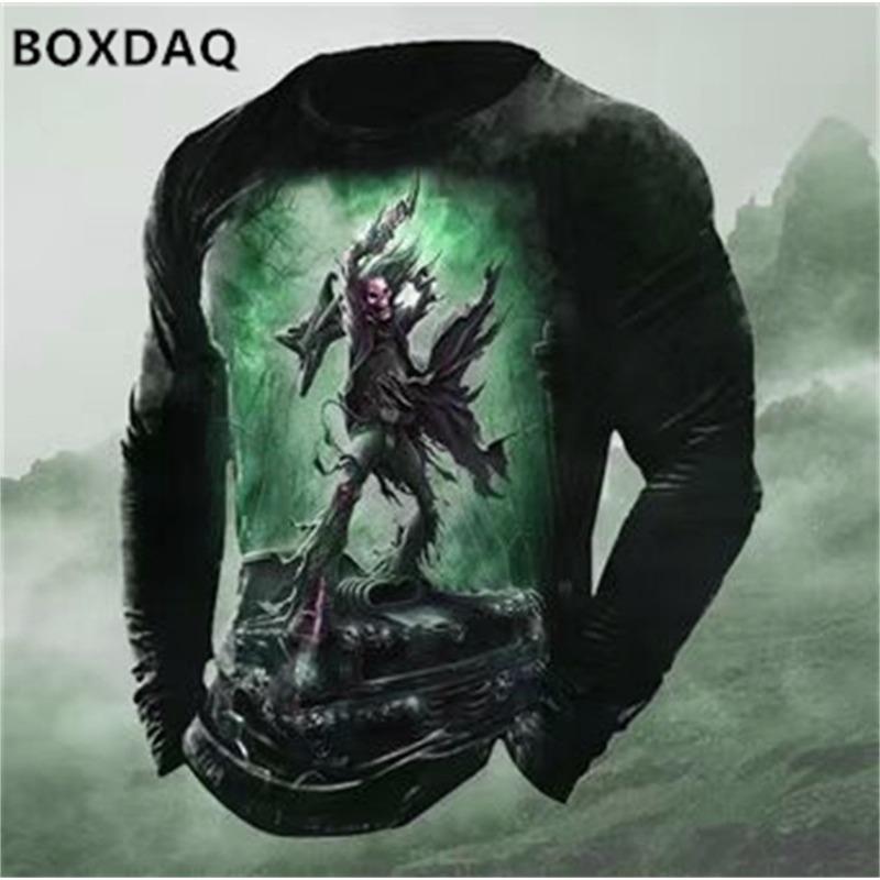 

Весна Осень Рок Череп Узор Мужские Модные Футболки Длинные Рукава Панк Стиль 3D Принт Мужские Футболки 6XL Плюс Размер Уличные Повседневные Топы 5XL