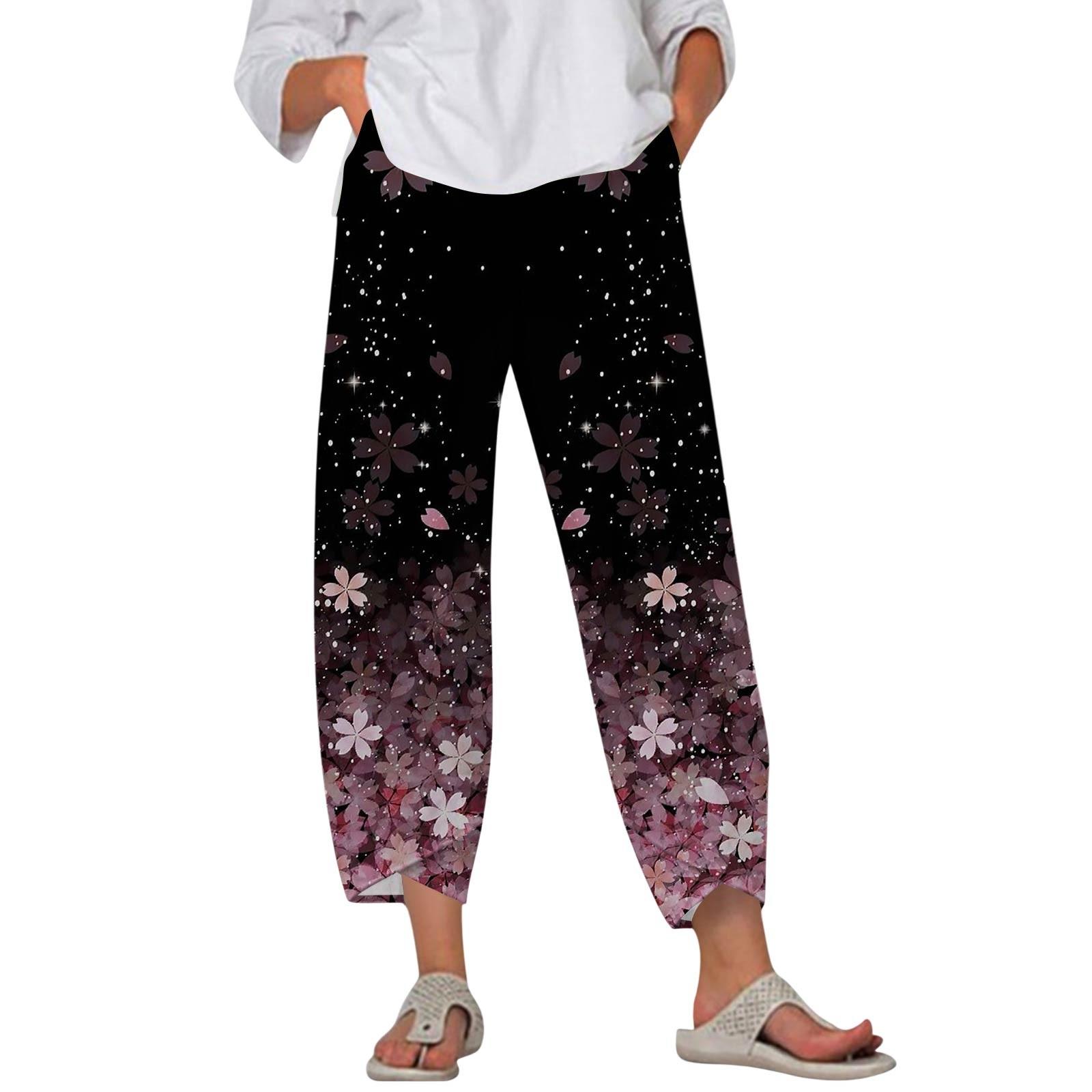 

Штани для жінок літні повсякденні широкі штани з еластичною талією та кишенями L рожевий