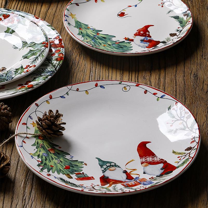 European & American Ceramic Christmas Dinner Plate - Creative Underglaze Decorative Round Dessert Plate