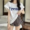 Women Spring Summer Letter Solid Color Short Sleeved T-shirt O-Neck Loose Blouses Pullover Top M-XXL