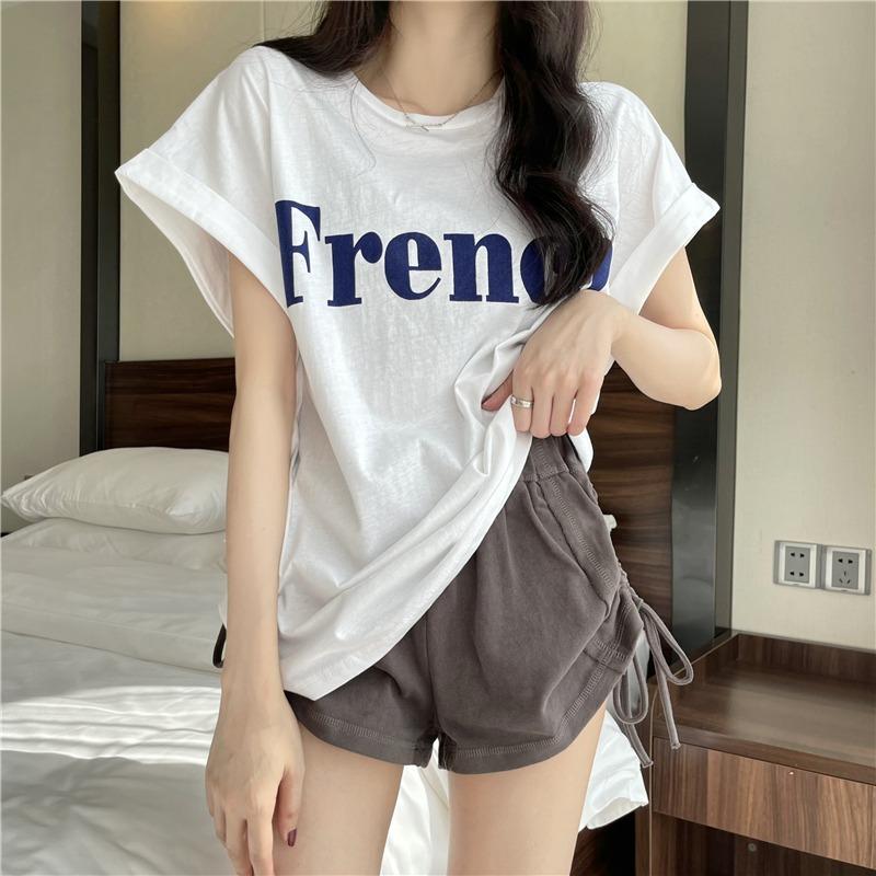 Women Spring Summer Letter Solid Color Short Sleeved T-shirt O-Neck Loose Blouses Pullover Top M-XXL