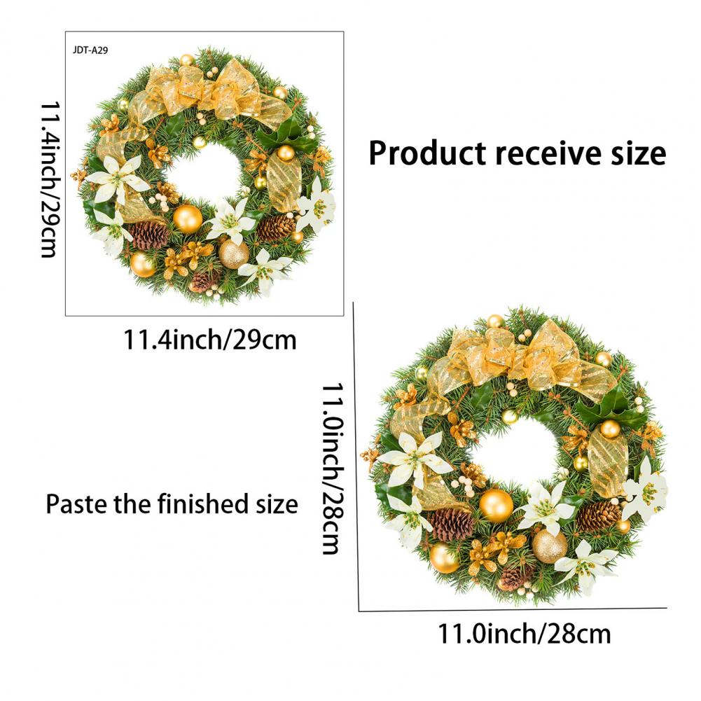 Christmas Wreath Window Stickers Electrostatic Window Decals Wreath Pattern Glass Sticker for Home Shop Xmas Decoration
