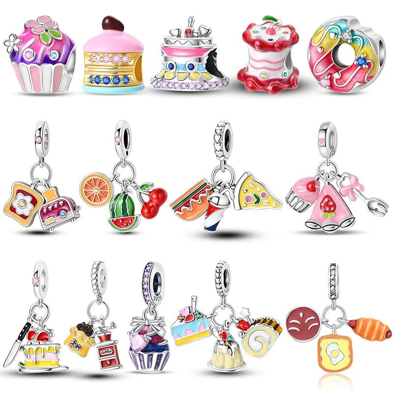 New copper Delicious Food Cake Bread Charm Bead Charms Compatible With Authentic BraceletsBangle Do It Yourself Bead Charms for Women Birthday Jewell
