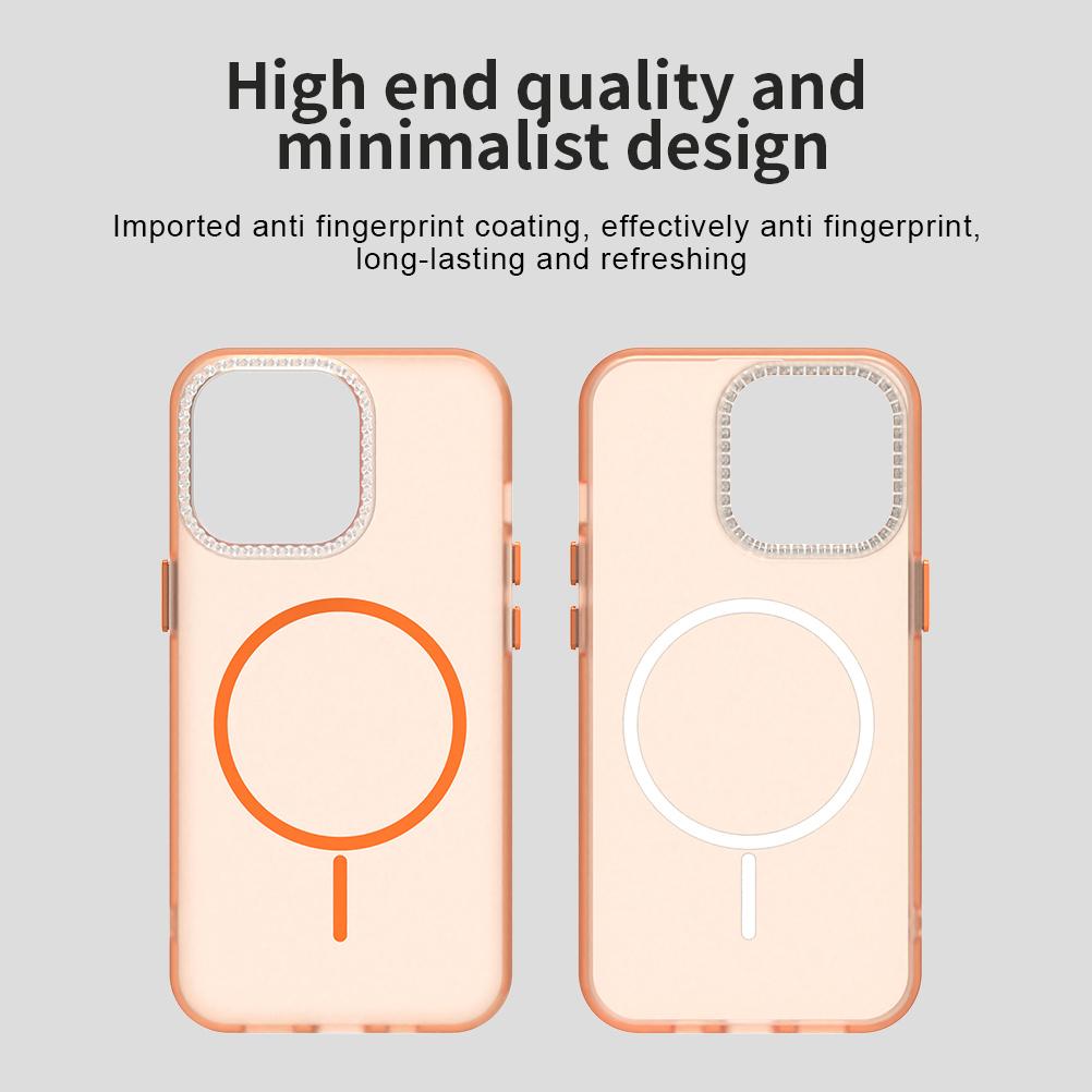 For iPhone 13 Pro Max Case Compatible with MagSafe TPU+PC+PET Phone Cover Rhinestone Decor Lens Frame