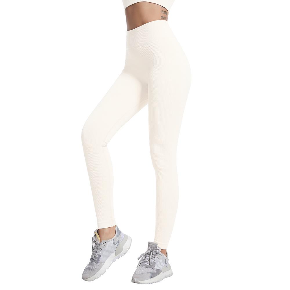 Women's Seamless Ribbed Yoga Leggings - Solid Color, Nine-Point Fit