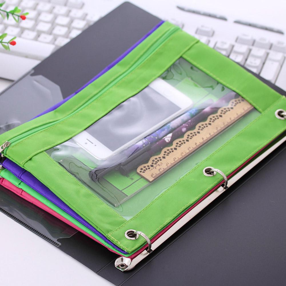 8 Color zipper pencil bag Oxford Cloth Stationery Storage Bag clear window design  for Office School Supplies pen Organizer