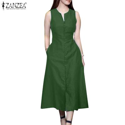 Womens Summer V-neck Sleeveless Casual Long Dress