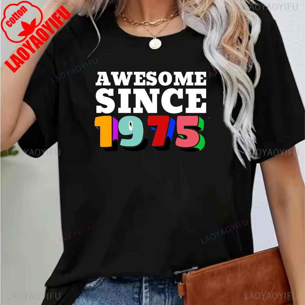 Vintage 1975 Funny 50Th Birthday Gifts 50 Years Old Retro Print T-Shirt Short Sleeve Crew Neck Casual Top for Summer & Spring