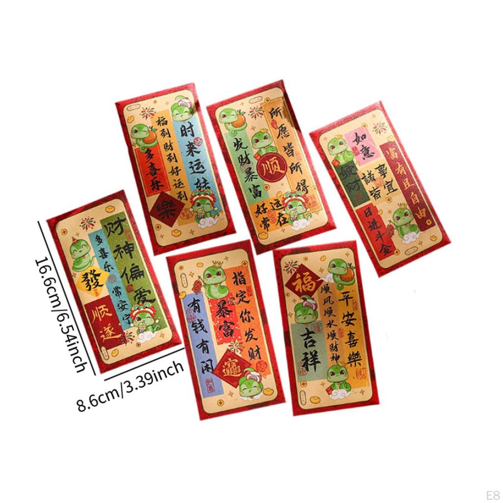 6 Pieces Chinese Lunar Year Red Envelopes Pockets Snake Hong Bao Gifts Spring Festival