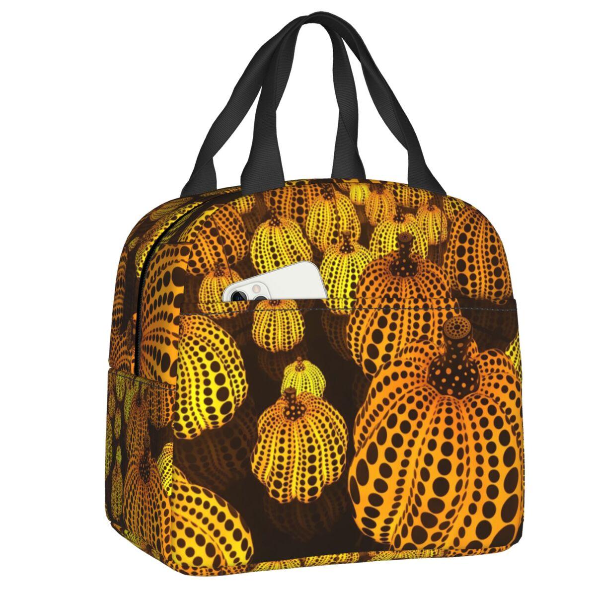 Custom Yayoi Kusama Dots Insulated Lunch Tote Bag for Women Pumpkin Polka Resuable Thermal Cooler Bento Box Work School Travel 22x20x13cm