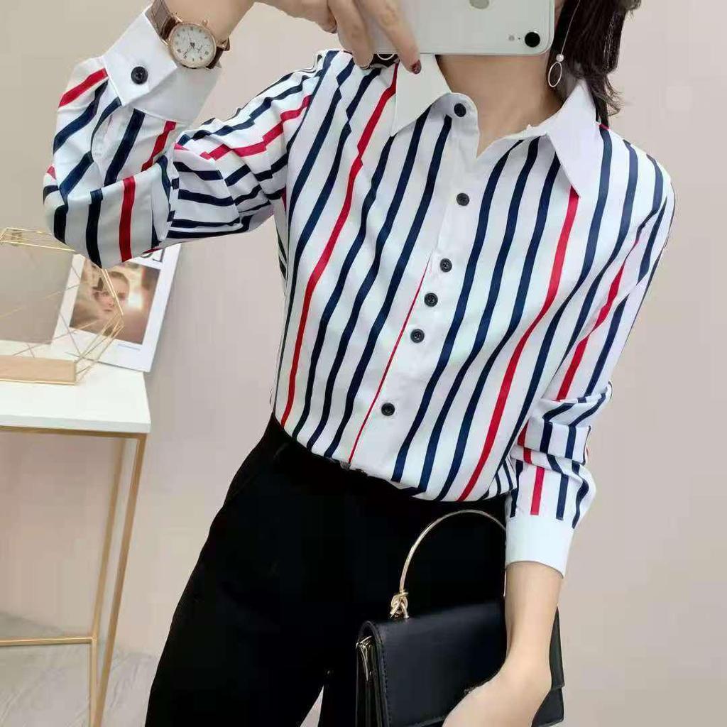 Korean Style 2024 Women's Long Sleeve Striped Shirt - Spring/Autumn Fashion