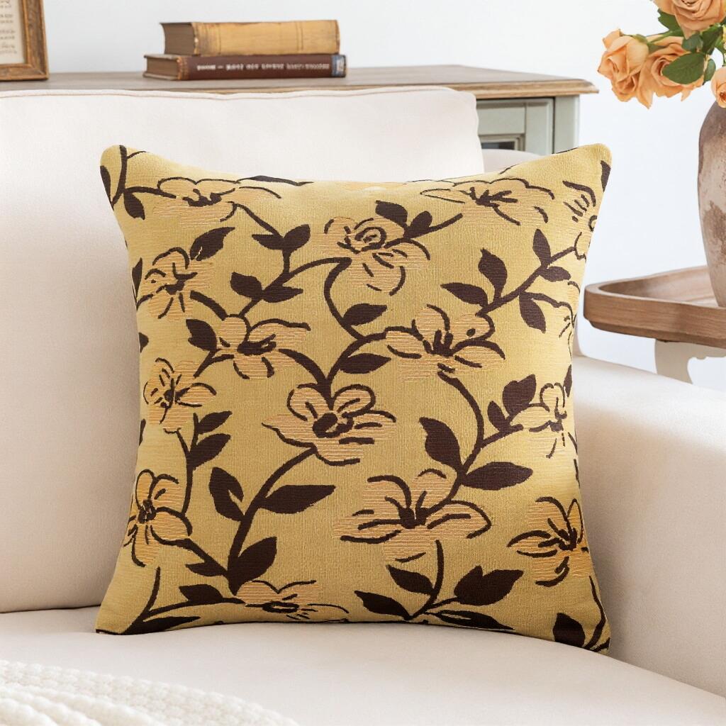 Vintage Floral Pillow Cover 45X45Cm Soft Chenille Jacquard Retro Blue Yellow Green Cushion Cover For Home Living Room Bedroom