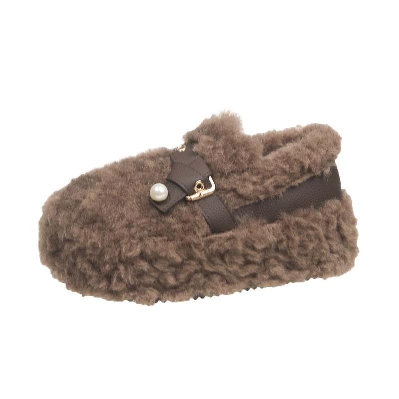 Dicksohlige flauschige Schuhe für Damen zum Ausgehen 2025 Herbst und Winter neue Zehentrenner mit Samt zum Warmhalten INS Zuhause Baumwollpantoffeln