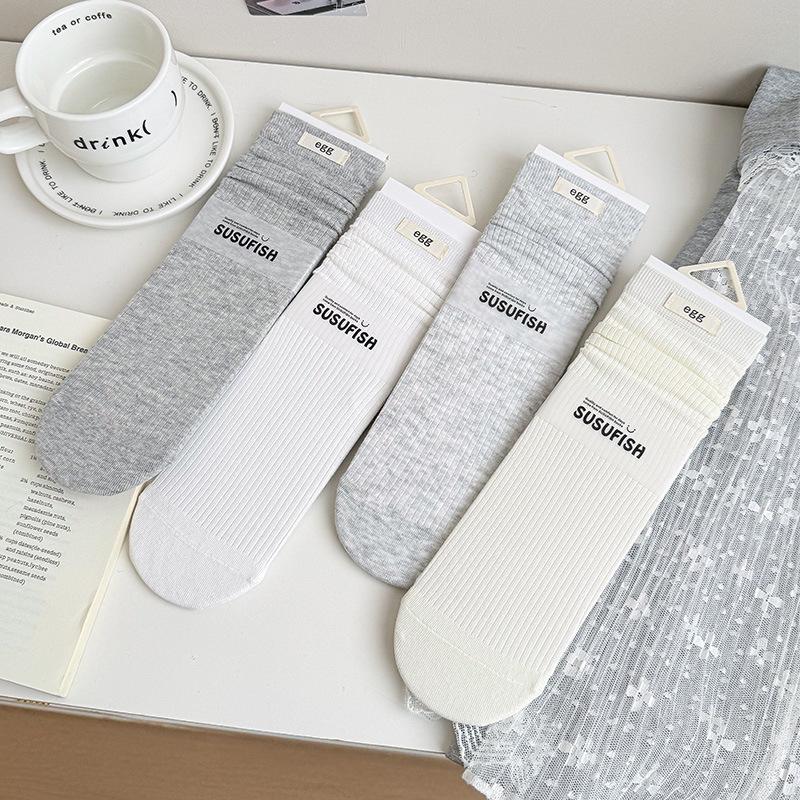 Branded Sock Children's Striped Mid-calf Socks, Pure Color, Versatile, Sweat-absorbent, Bone-free, Pile-style Socks