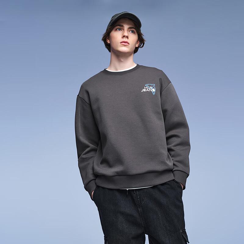 HLA Black Whale Men's Printed Round Neck Pullover Sweatshirt