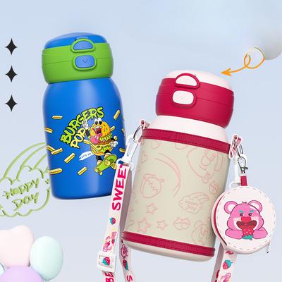 316 Stainless Steel Children's Vacuum Cup High-Looking Cartoon Cute Straw Double Drinking Cup Portable Drop-Resistant Big Belly Cup