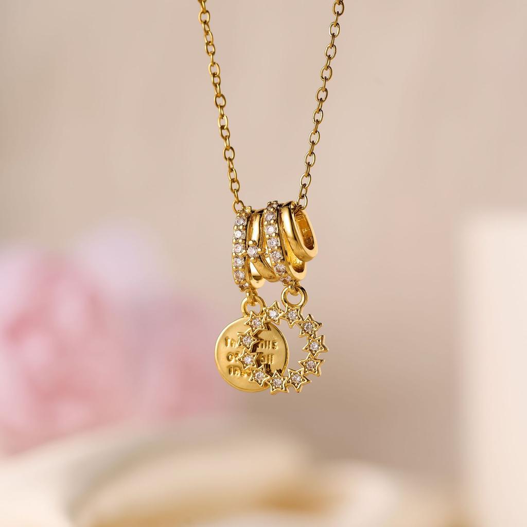 1pc Stainless Steel Aurora Star Pearl Radiant Star Pendant Necklace, With Tiny Crystals, Dreamlike Sparkle Design, Gift For Wife, Female Friends,