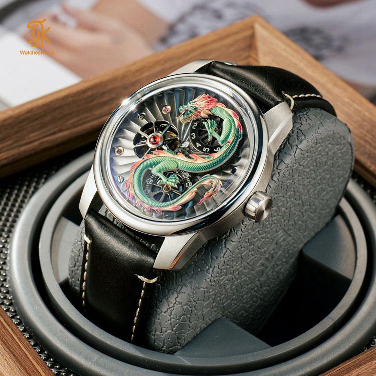 Rose Gold Stainless Steel case Mechanical 3D Red Dragon Watch for Men Automatic Wristwatches logo Brand Customized Supplier