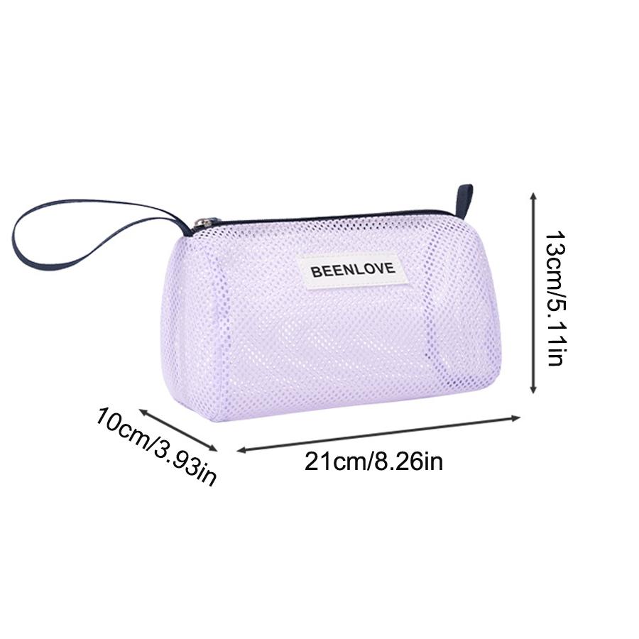 

Large Capacity Reusable Mesh Bag Handheld Beach Tote & Zipper Cosmetic Pouch, Breathable Travel Organizer for Beach & Daily Use