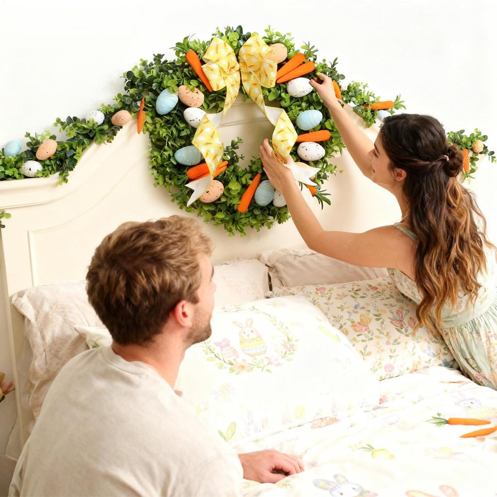 Easter Wreath Handmade Cute Egg Carrot Design Festive Garland Front Door Wreath for home wall door and window decorations