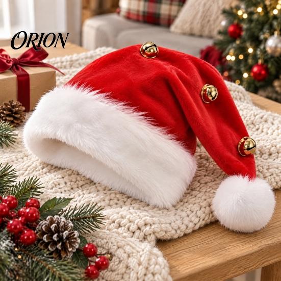Christmas Plush Hat with Bells, Santa Pompom, Festive Costume Accessory Unisex Jingle Bell for Adults, Holiday Party Headpiece