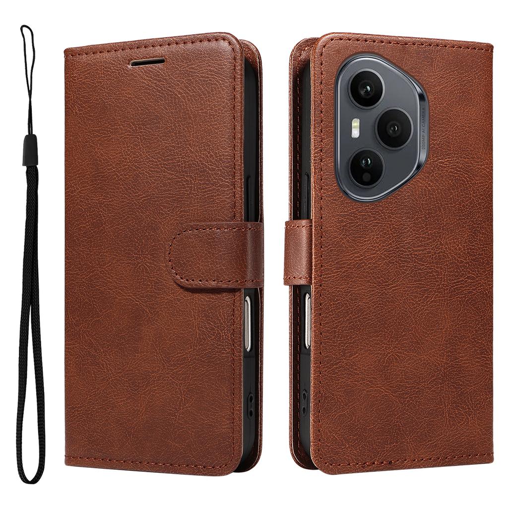 For Honor 400 Pro 5G (Global) Leather Wallet Case with Strap Solid Color Phone Stand Cover