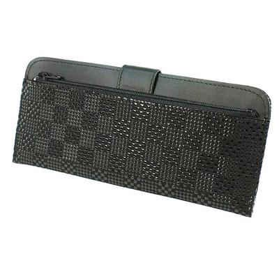 [Inden-ya] Long Wallet Bundle L, Deer Skin, Black X Black Lacquer, Changed Asanogomatsu Pattern, 2107-01-167