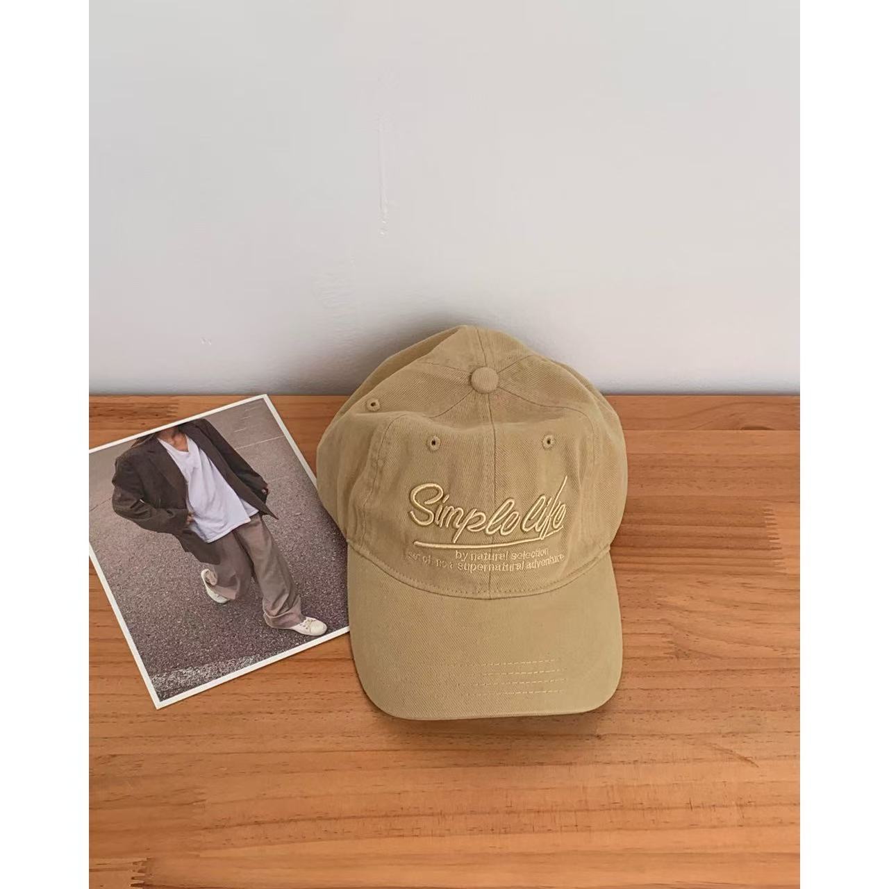 

New Korean retro washed soft-top letter embroidered baseball cap, casual sun protection duckbill hat for men and women M（56-58cm） хакі