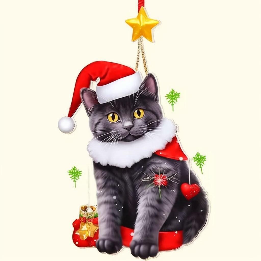 Cute Cat Pendant Cartoon 2D Acrylic Christmas Kitten Charm Ornament Funny Christmas Cat Ornament For Homes Christmas Tree Cars