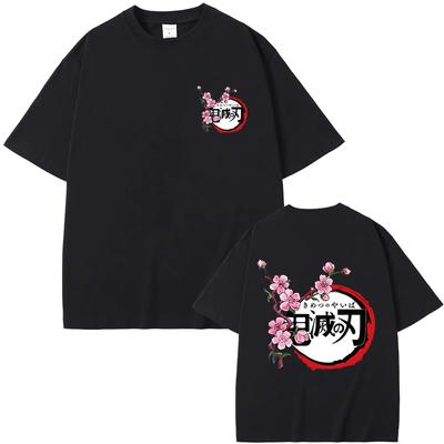 Anime Demon Killer Cherry Blossom Logo Printed T-shirt for Men's Summer Casual Oversized T-shirt for Men's and Women's Fashionable Short Sleeved Shirt