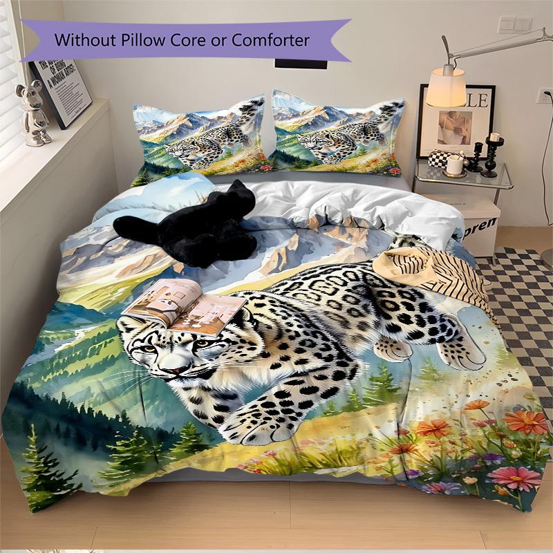 

3pcs Snow Leopard Print Duvet Cover Set - Includes 1 Duvet Cover and 2 Pillowcases, No Quilt Core, All-Season Home Decor yy251111066 135x200cm