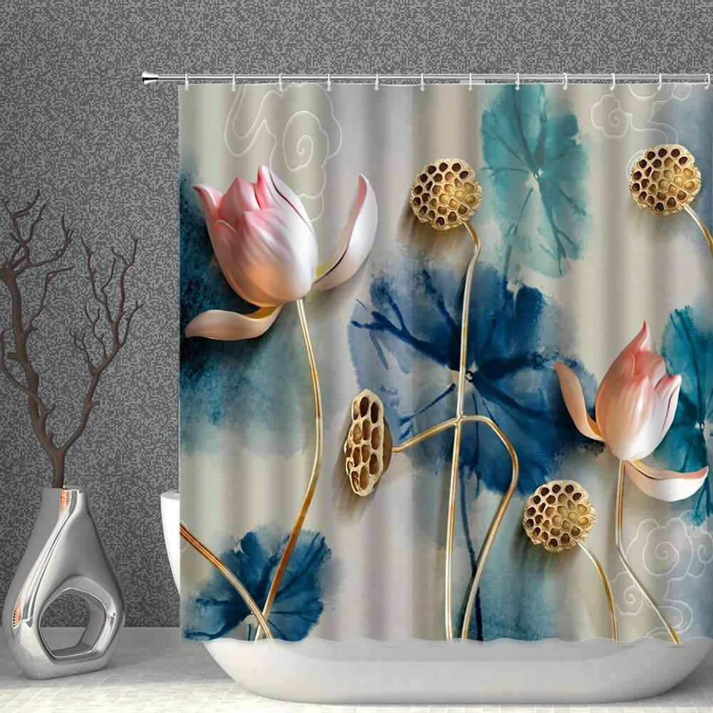 Chinese Style Shower Curtains Waterproof Fabric Flower Bird Eagle Horse Bathroom Curtain With Hooks Bath Screen Home Decoration