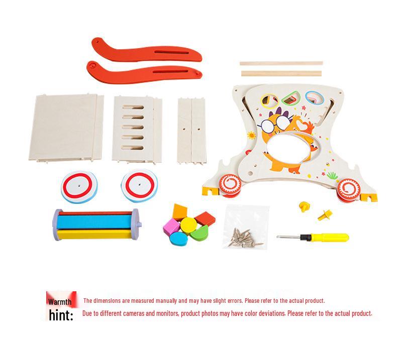 Multifunctional Wooden Baby Push Walker with Tool Basket and Anti-Bowlegs Design