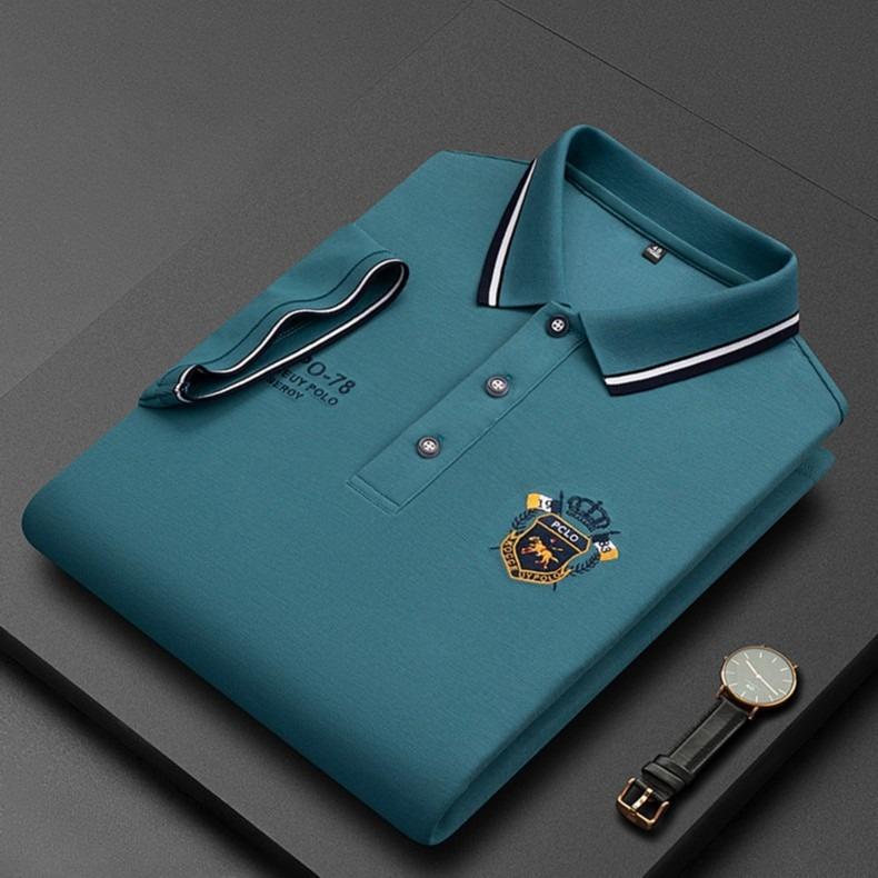 Sommermode Herrenhemd Bestickter Reverskragen Kurzarm Tops