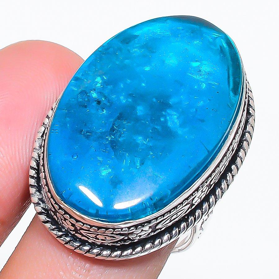 Natürlicher Neongrüner Apatit Edelstein 925 Sterling Silber Schmuck Ringgröße 8 AR-16652