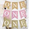 Pink Glitter One High Chair Banner, First Birthday Decor, Glittery Bunting for One Year Old Girl Party Supplies