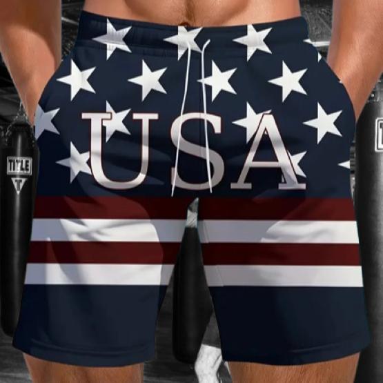 USA America United States Flag Muay Thai Boxing Kickboxing Shorts 3D Print Training Unisex Men Women Quick Dry Fitness Gym Sport Workout